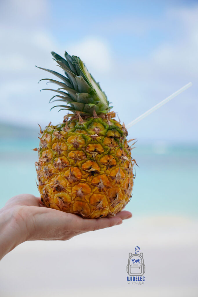 "Ręka trzyma ananasa ze słomką, służącego jako naturalny kubek dla piña colady, na tle lazurowych wód Dominikany. Ten kreatywny sposób podania popularnego koktajlu tropikalnego podkreśla zarówno lokalne tradycje kulinarne, jak i innowacyjność mieszkańców wyspy w wykorzystywaniu darów natury. Piña colada, przygotowywana z rumu, kokosu i świeżego ananasa, to kwintesencja smaku Dominikany, idealna do delektowania się na złocistych plażach
#widelecwpleacaku
#dominikana - z wschodu na zachód - z południa na północ