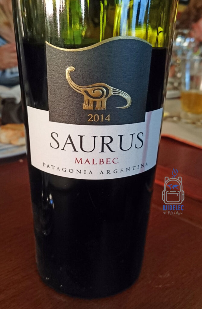 Butelka czerwonego wina Saurus Malbec z Patagonii w Argentynie. Patagońskie winnice, Malbec i smaki Argentyny – widelecwplecaku.pl
