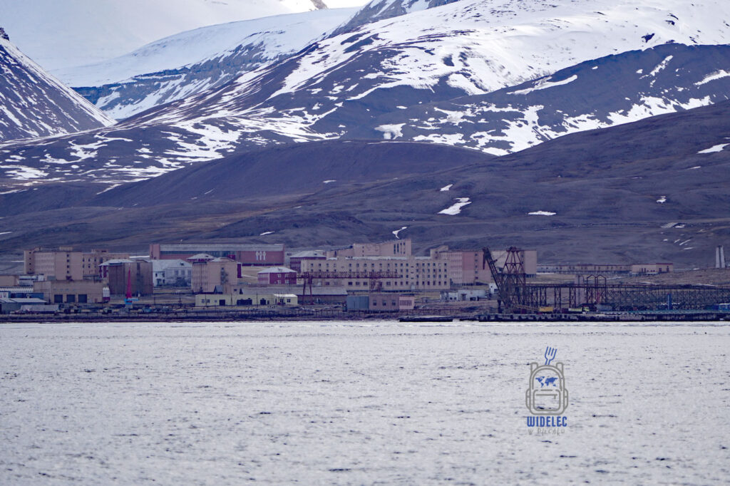 Panorama Pyramiden na Svalbardzie – opuszczone radzieckie miasto widziane z pokładu statku.